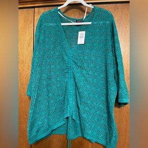 NWT Torrid sz 4 Green Open Stitch Pullover V-Neck Cinched Front Sweater